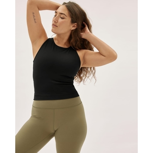 Everlane Tank Top Womens Black Crop The Perform High Neck Shelf Bra NEW - Picture 1 of 14